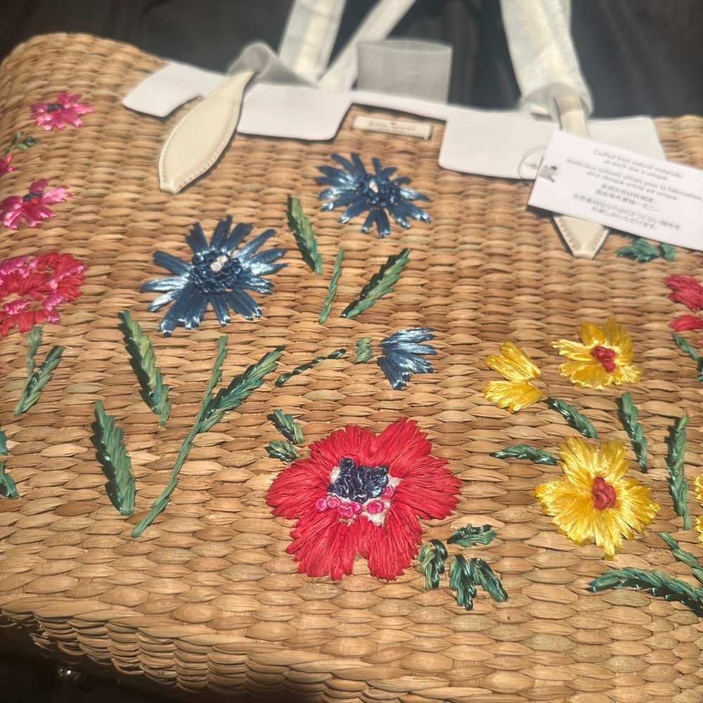 Kate Spade New York Novelty Straw Garden Flower Bouquet Embroidered New with Tag - Picture 8 of 10